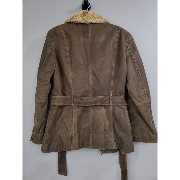 Vintage Leather Full Zip Sherpa Lining Jacket Coat‎ Womens Brown Leather y2k - Picture 7 of 8